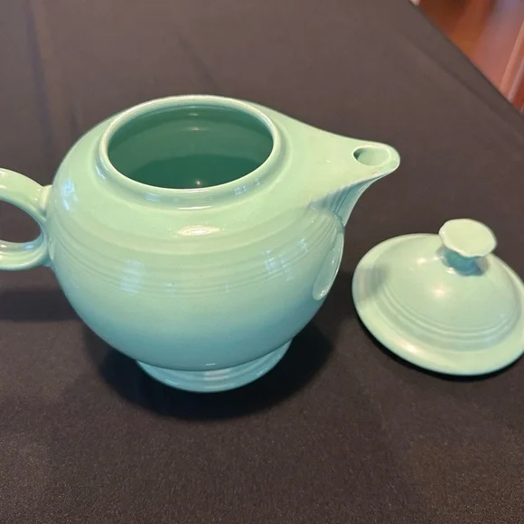 Vintage Green Ceramic Pitcher, teapot, sugar and Fiesta-ware